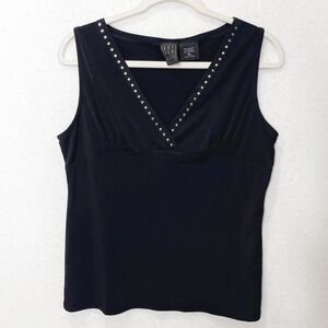Due Per Due Black Wrap Style Vintage Silver Studded Tank Top Western Cowgirl